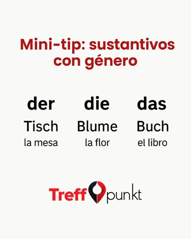 🧠 ¿Der, die o das? Aprende tips fáciles para dominar el género en alemán. 🇩🇪 ¡Inscripciones abiertas! 

#aprendealeman #alemanfacil #idiomasparalatumba #clasesdealeman #germanlanguage 
#derdiedas #palabradeldía #idiomas #latinoseneuropa #alemanparatodos 
#TreffpunktAleman #germanforbeginners